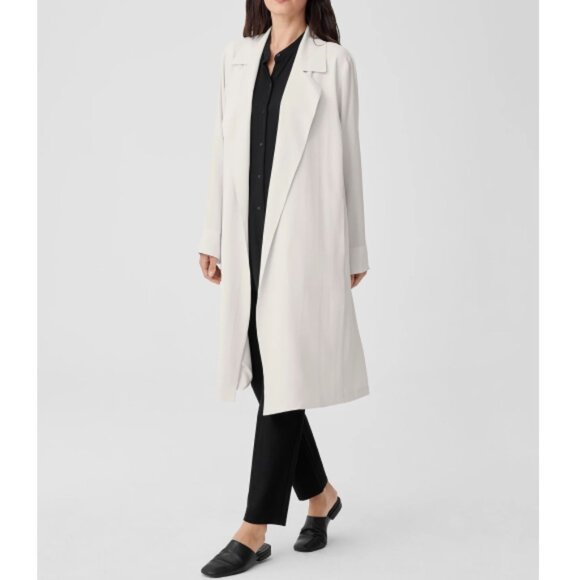 Eileen Fisher Silk Georgette Crepe Trench Coat, Ivory - Picture 2 of 4